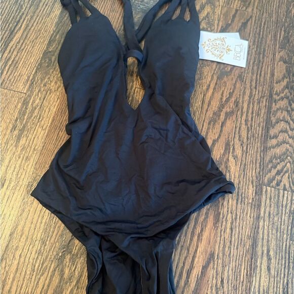 NWT Becca Women's Black Color Code Cutout Plunge Neck One-Piece size small - Picture 2 of 6